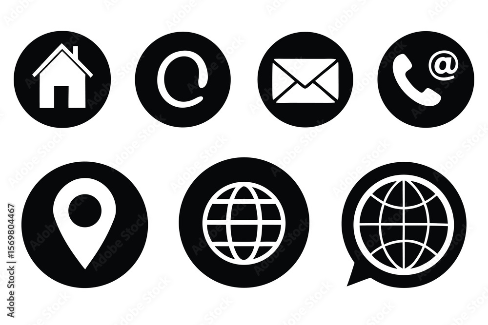 Poster vector web icon set featuring global internet communication symbols for business and technology