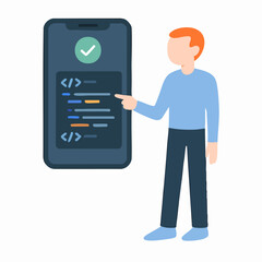 Flat Style Developer Man Explaining Coding on Smartphone Illustration