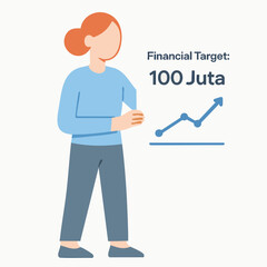 Flat Illustration Woman Achieving Financial Target Chart on the Wall