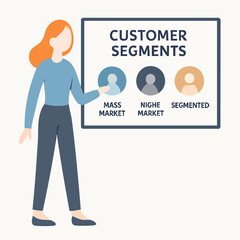 Flat Style Customer Segmentation Strategy Presentation with Woman Character Illustration