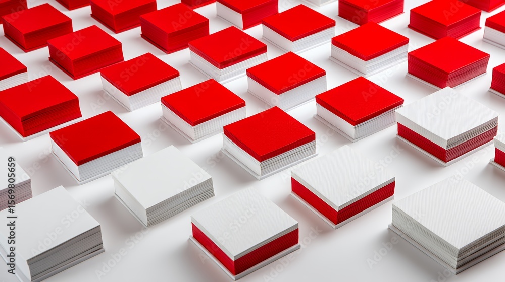 Poster abstract geometric pattern of red and white cubes on white background