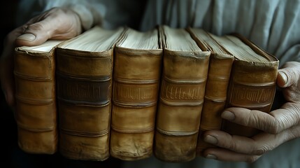 A man holds old books in his hands. Illustration on the theme of history and education, man and knowledge.