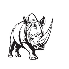 Obraz premium Rhino with horn bold line sketch vector design concept black and white illustration.