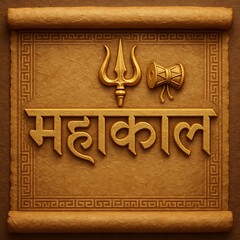 Ancient Style Mahakal Poster with Trident and Damru – Hindu Religious Theme