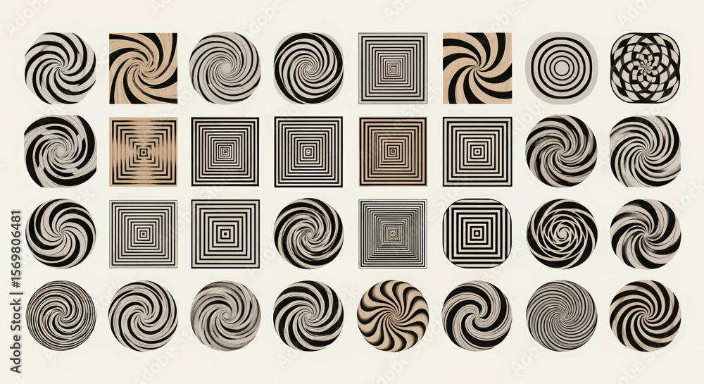 Poster high-contrast geometric and curvilinear shapes in a grid pattern