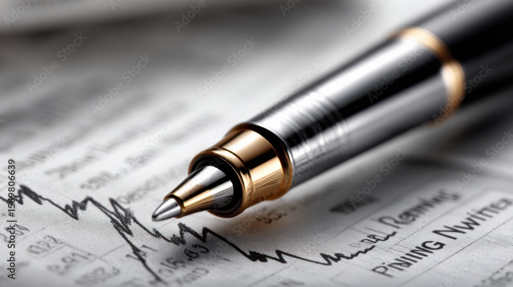 Fototapete a pen is on top of a piece of paper with a graph on it