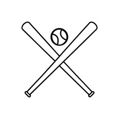Baseball crossed bats with ball line art vector illustration