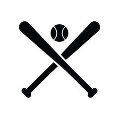 Baseball crossed bats with ball vector silhouette icon illustration