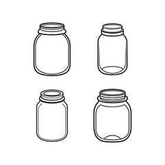 Mason jar set of line art vector illustration