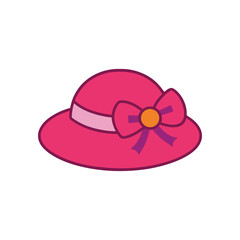 Pink color women's hat with bow vector art illustration