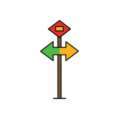 Traffic signal two side left and right direction colorful vector illustration