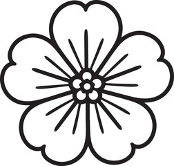 Black and white line art illustration of a stylized flower with five petals and a central stamen cluster
