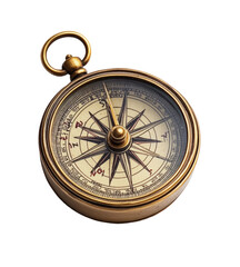 Antique pocket compass, gold-toned, isolated