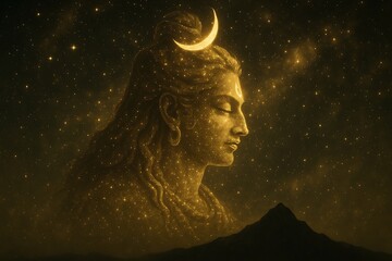 shiva Ji in Black and Gold Universe – Silhouette with Cosmic Glow