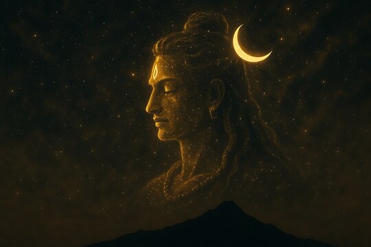 shiva Ji in Black and Gold Universe &ndash; Silhouette with Cosmic Glow