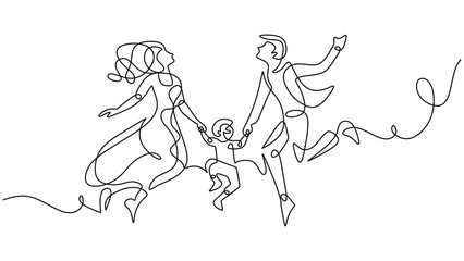 Happy Family Jumping One Line Drawing for Wellness Brand