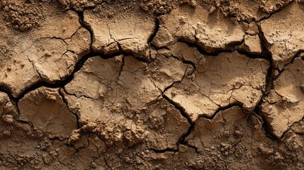 Cracked clay earth with detailed textures revealing signs of drought and dehydration