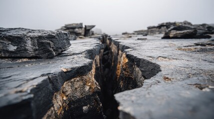 Deep fissures in cracked soil revealing lower dusty layers beneath the hardened top