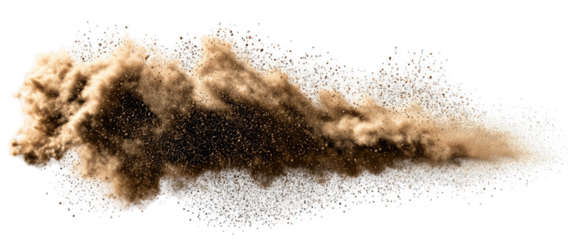 A cloud of brown dust erupting