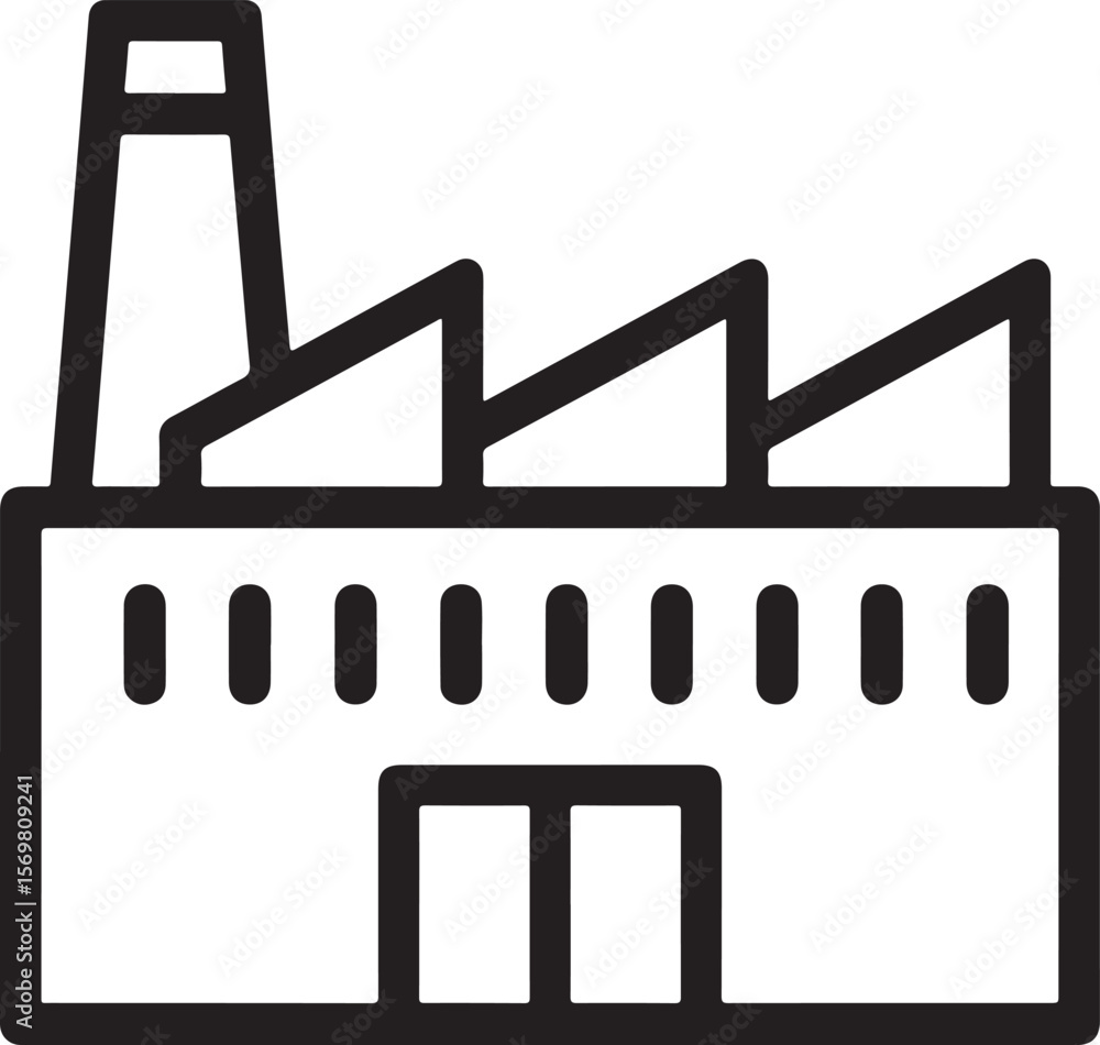 Poster industrial building with smokestack and windows factory