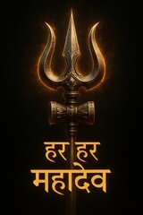 Mahadev Trishul Illustration with Hindi Devotional Message – Glowing Religious Design