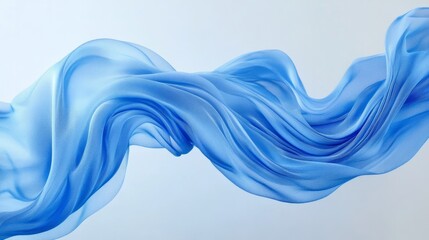 Flowing blue silk fabric gracefully drapes in the air, showcasing soft textures and delicate movement, creating an elegant and serene atmosphere for design purposes