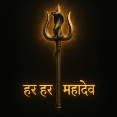 Trident of Shiva with Fire Aura and “Har Har Mahadev” Text – Hindu Spiritual Poster