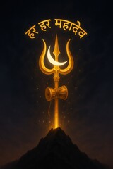 Lord Shiva’s Trishul with “Har Har Mahadev” in Hindi – Glowing Divine Artwork