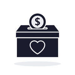 Donation box with coin and heart money dollar