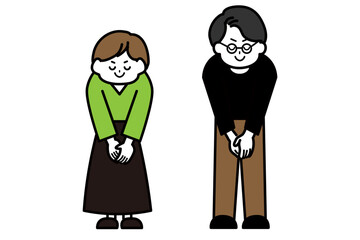 お辞儀をする男女のイラスト　全身