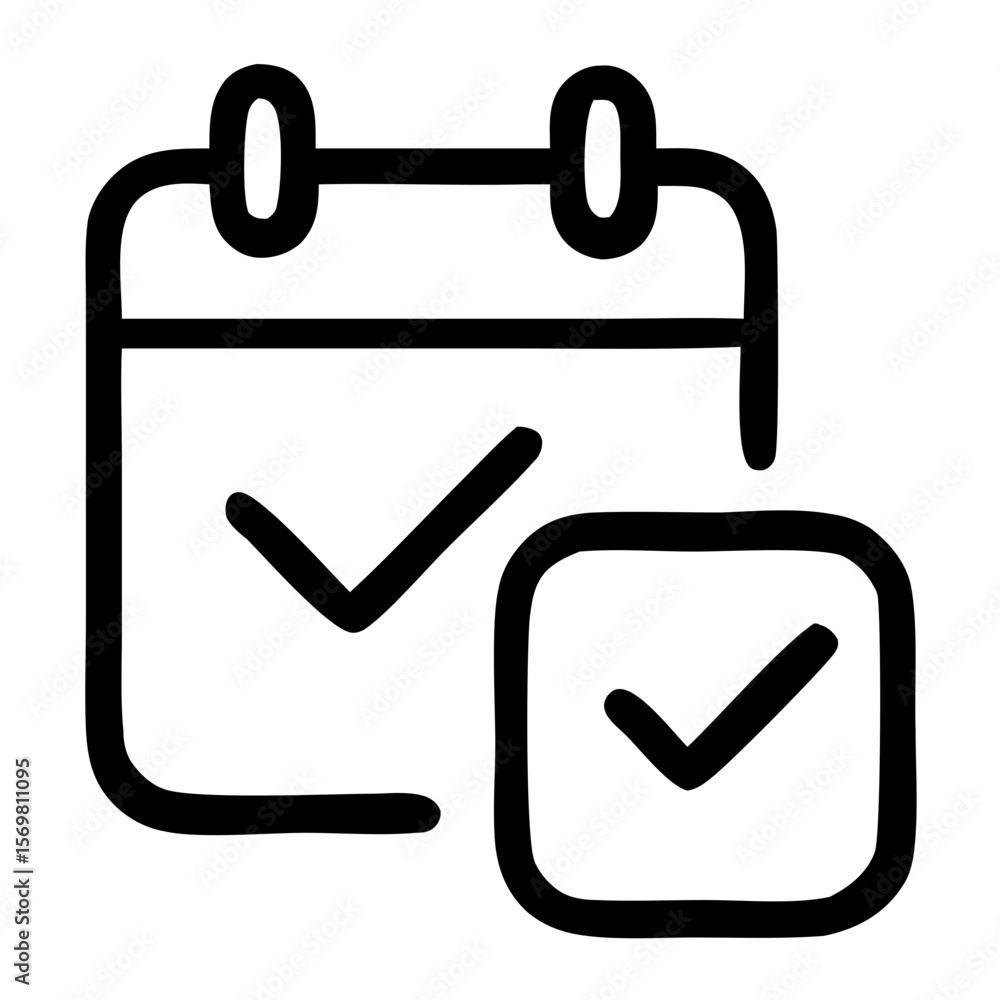 Poster minimalist outline calendar schedule with checkmark task complete icon