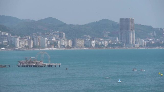A view of Pista e madha "ILIRIA" along the coast of Durres beach in Albania.