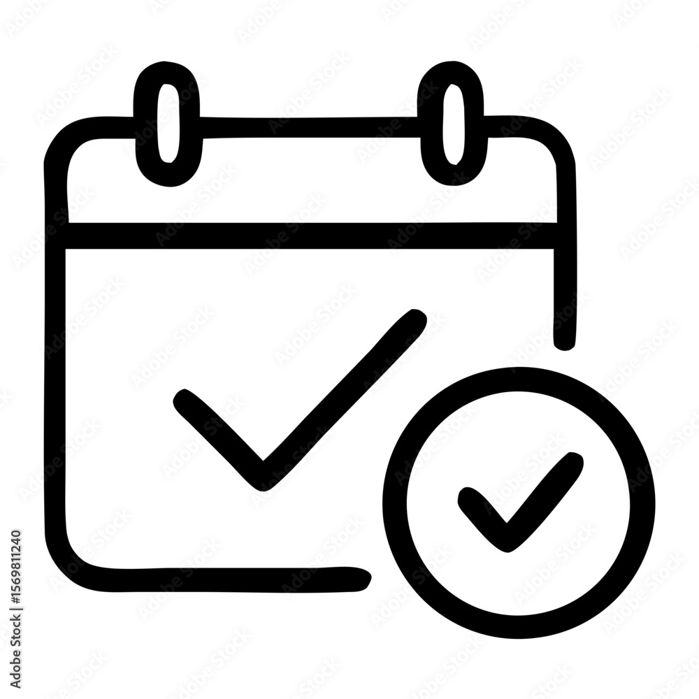 Poster simple outline calendar with check mark sign shape icon isolated