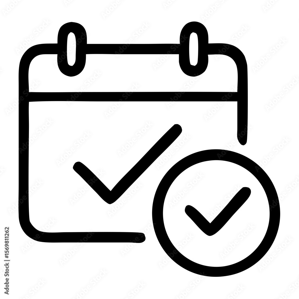Poster outline handdrawn calendar checkmark schedule event date icon simple design