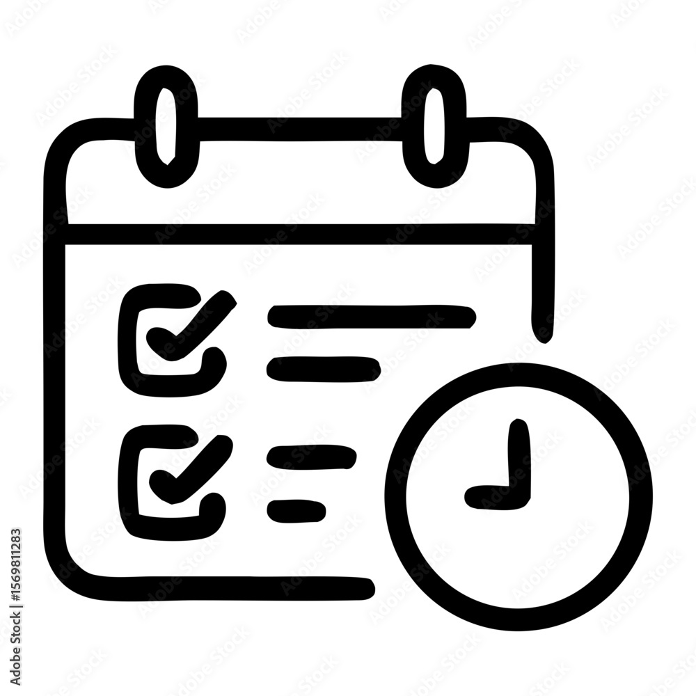 Poster simple outline calendar with checkmark and clock appointment icon