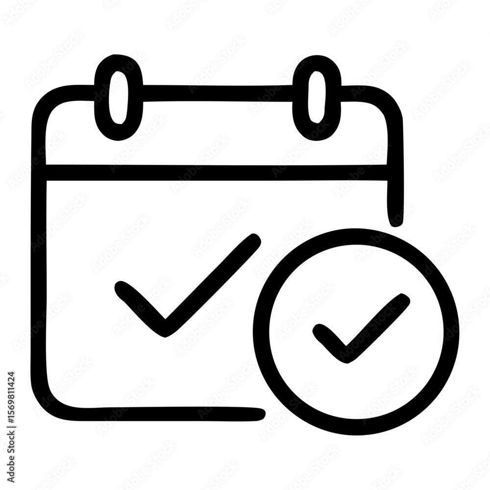 Poster minimalist line calendar with checkmark icon for schedule and event management