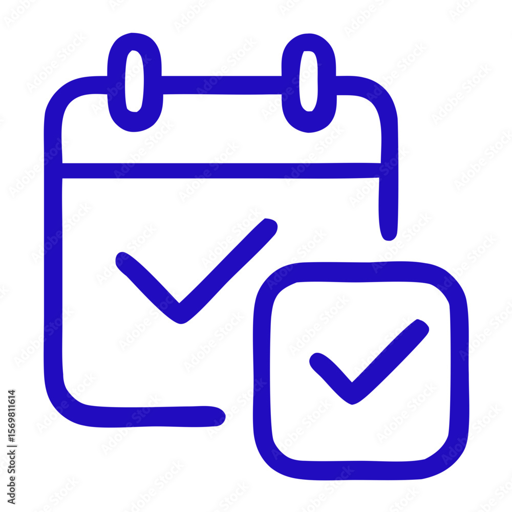 Poster minimalist outline calendar schedule with checkmark task complete icon