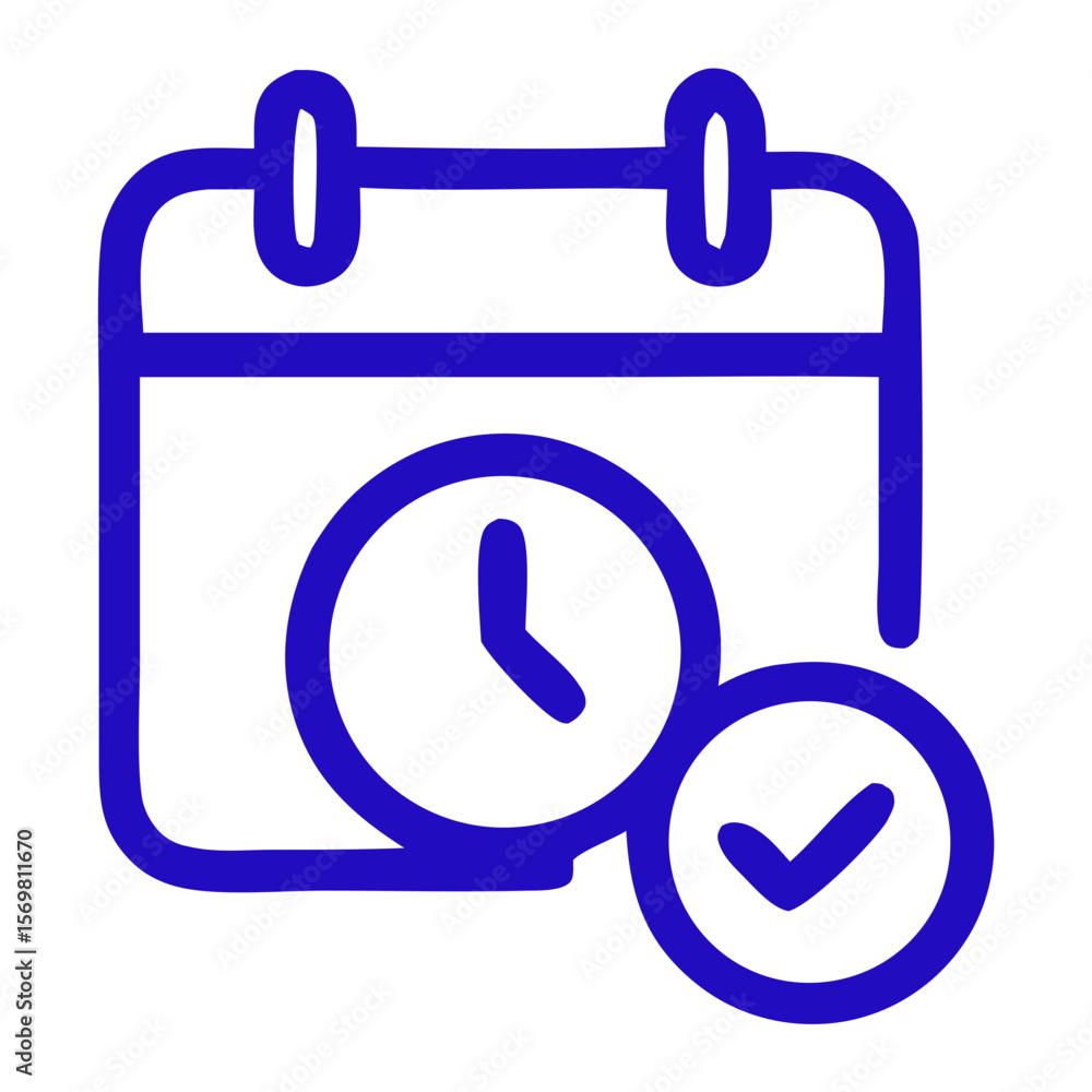 Poster outline minimalist calendar schedule event planning with clock and checkmark icon