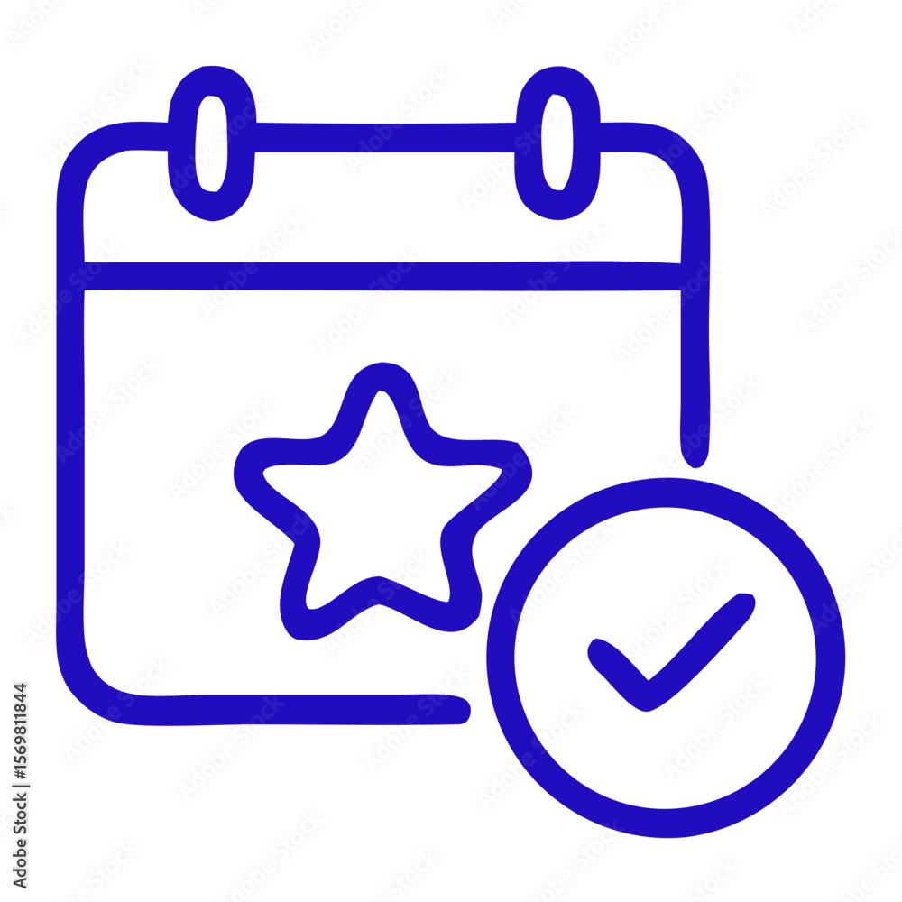 Poster simple line style calendar event reminder with star and checkmark icon