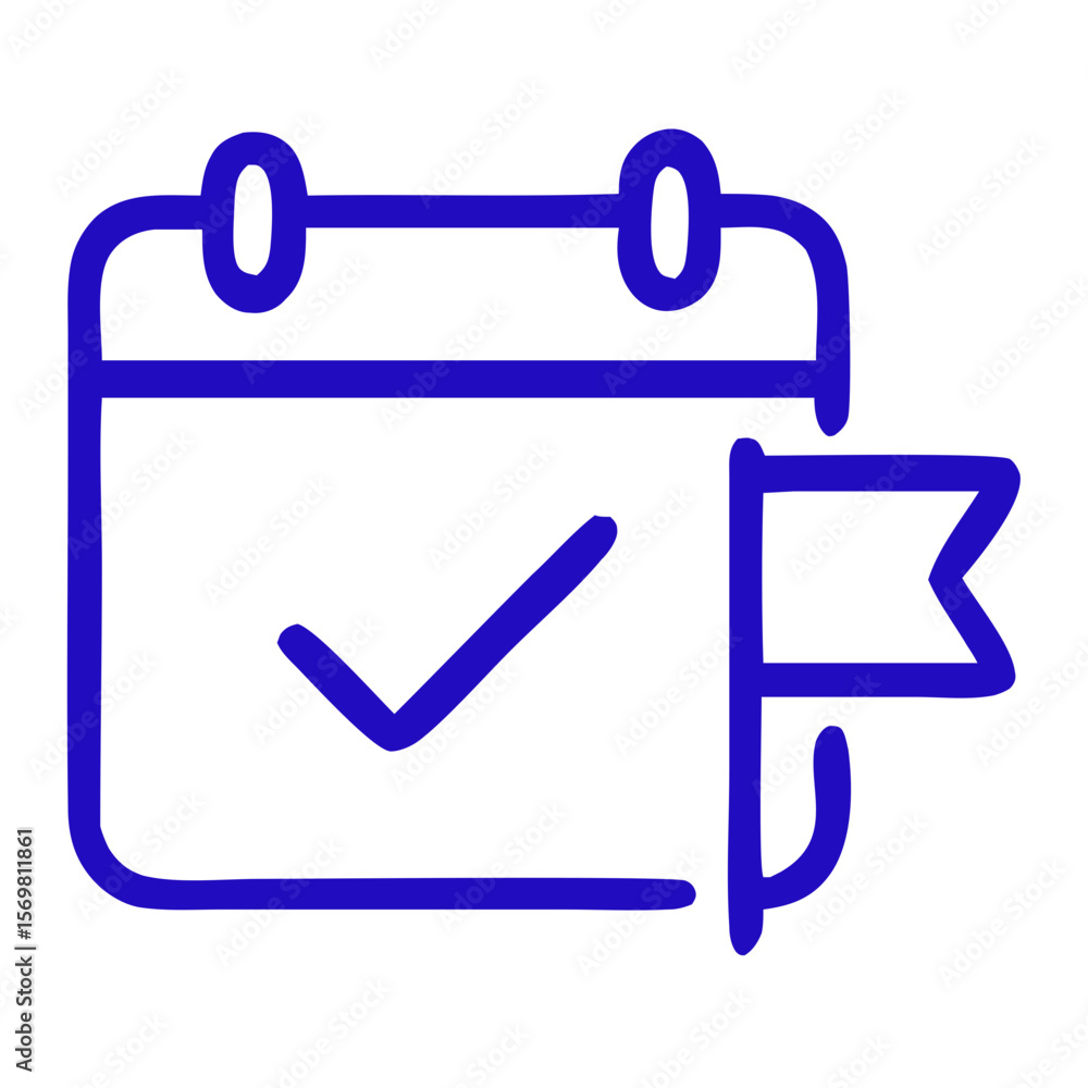Poster simple outline calendar with checkmark and flag icon for appointment scheduling