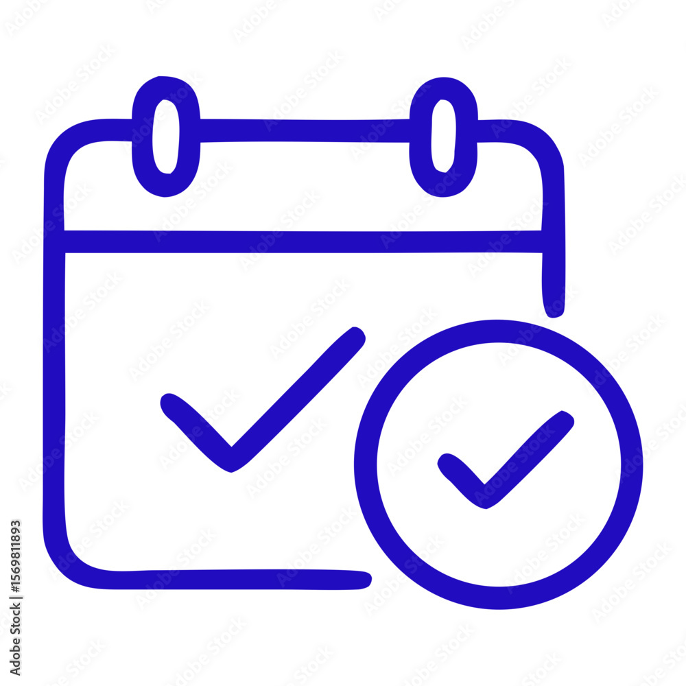 Poster minimalist line calendar with checkmark icon for schedule and event management