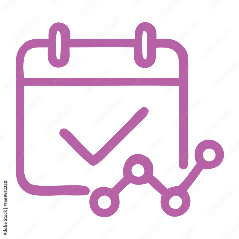 Poster outline simple calendar with checkmark and graph line icon element