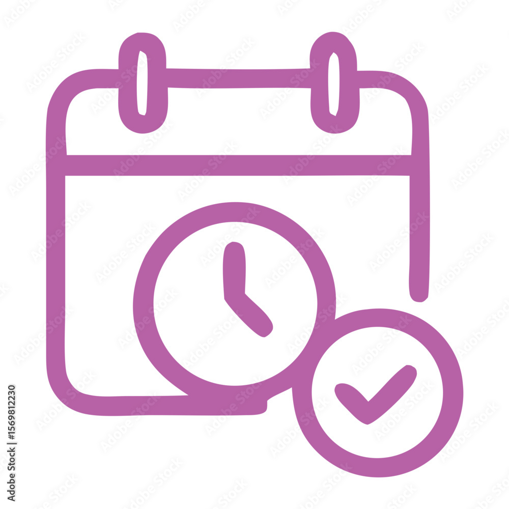 Poster outline minimalist calendar schedule event planning with clock and checkmark icon