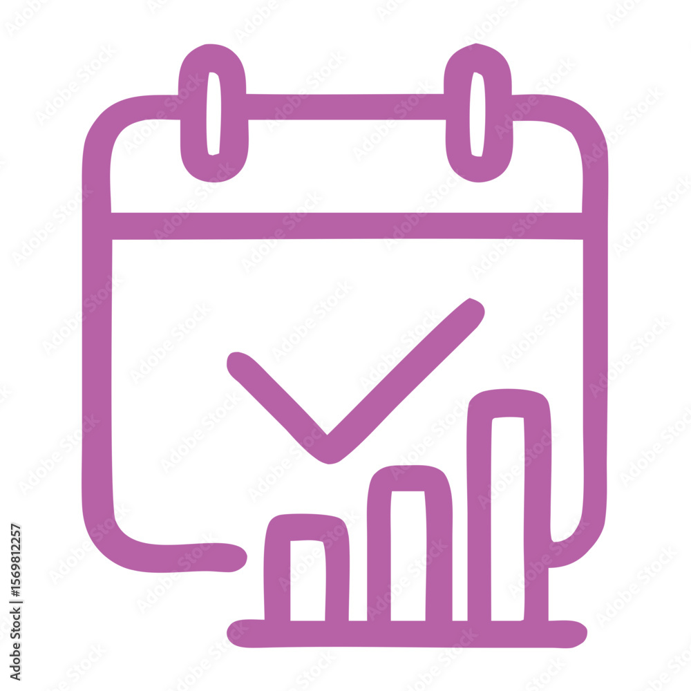 Poster simple outline calendar with checkmark and graph chart for business schedule icon