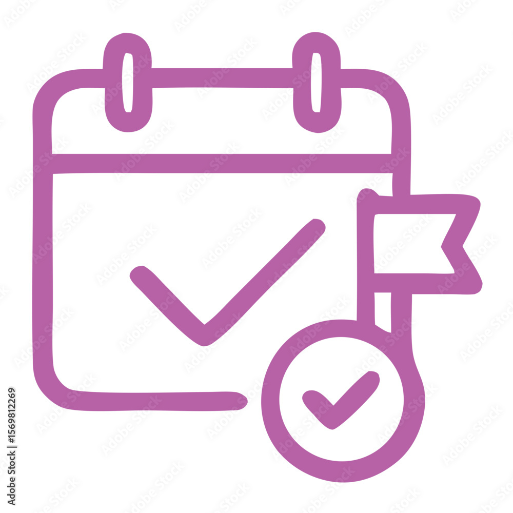 Poster simple outline calendar with checkmark and flag symbol icon design