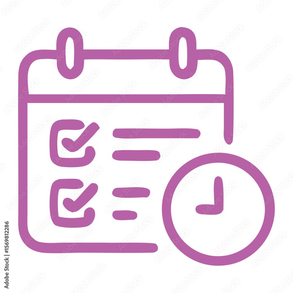 Aufkleber simple outline calendar with checkmark and clock appointment icon