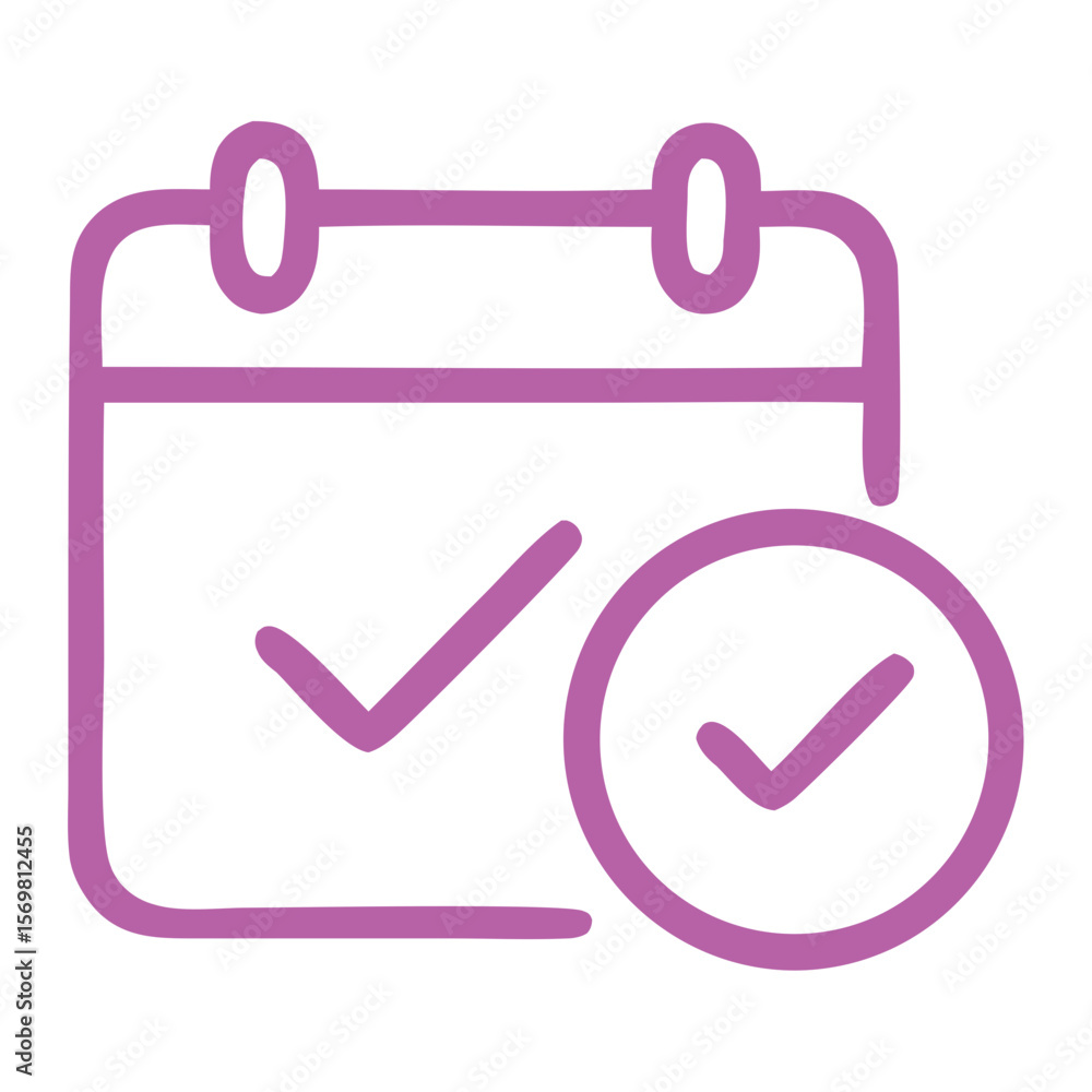 Poster minimalist line calendar with checkmark icon for schedule and event management