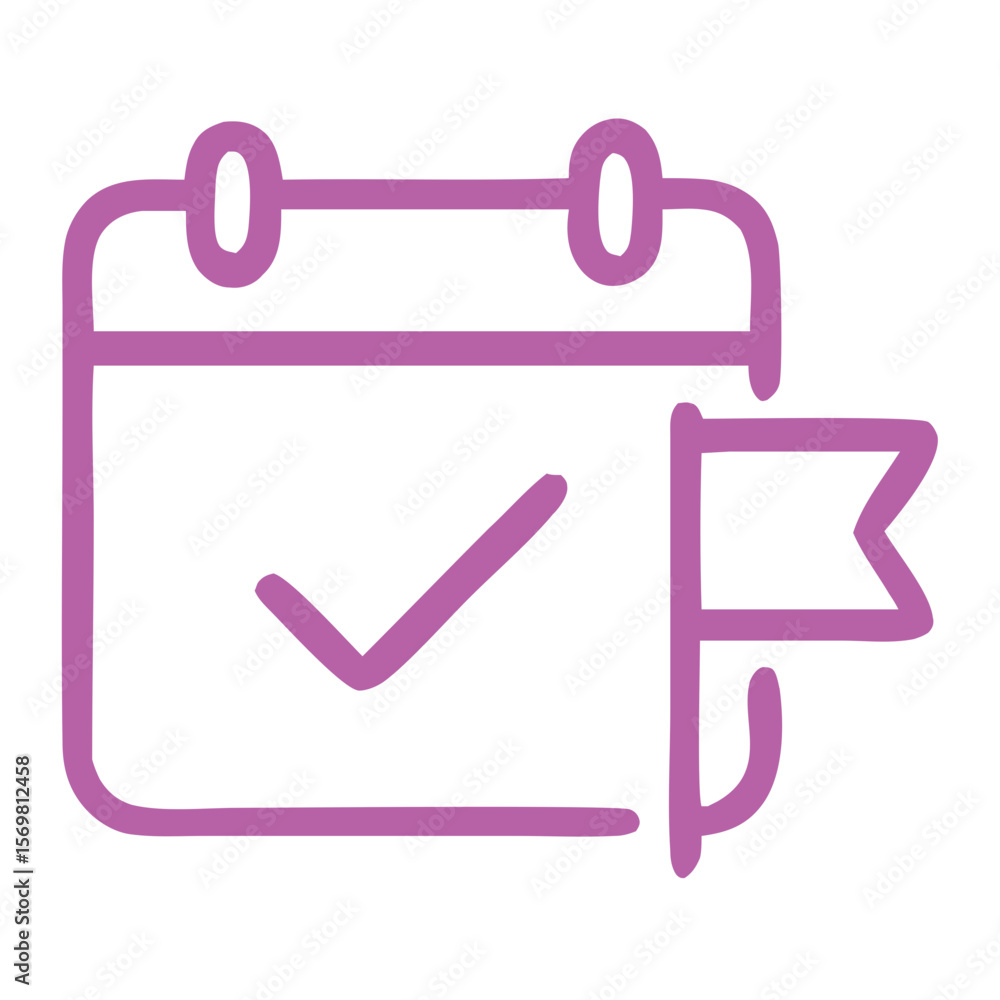 Poster simple outline calendar with checkmark and flag icon for appointment scheduling