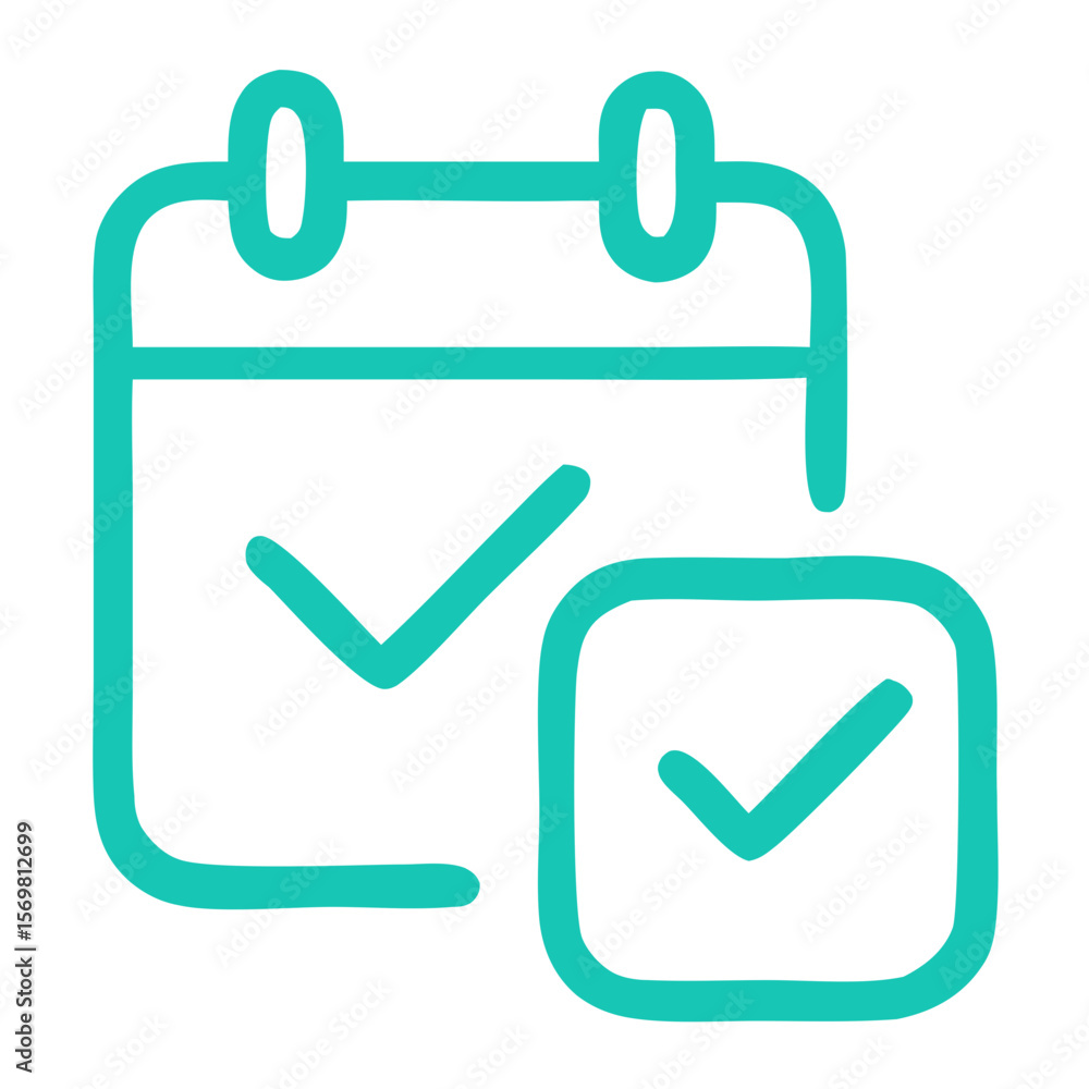 Poster minimalist outline calendar schedule with checkmark task complete icon