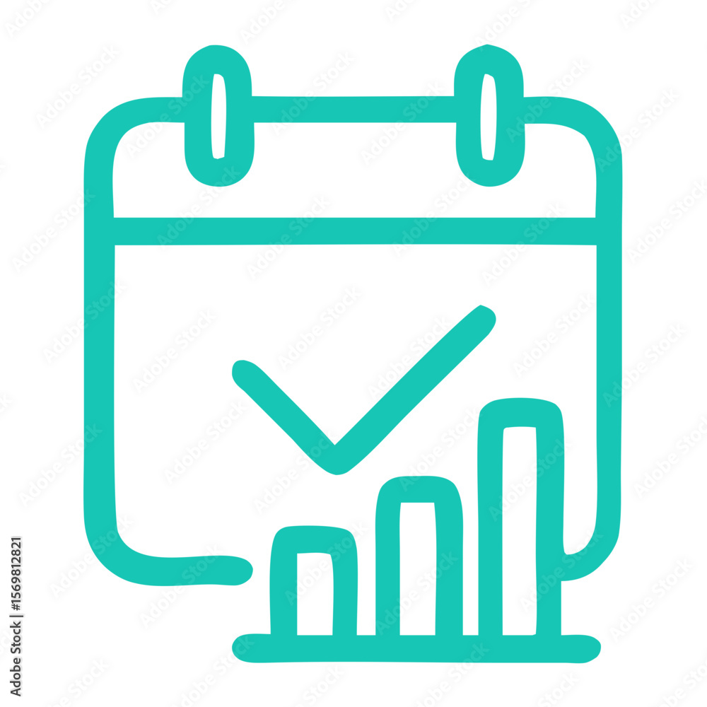 Poster simple outline calendar with checkmark and graph chart for business schedule icon